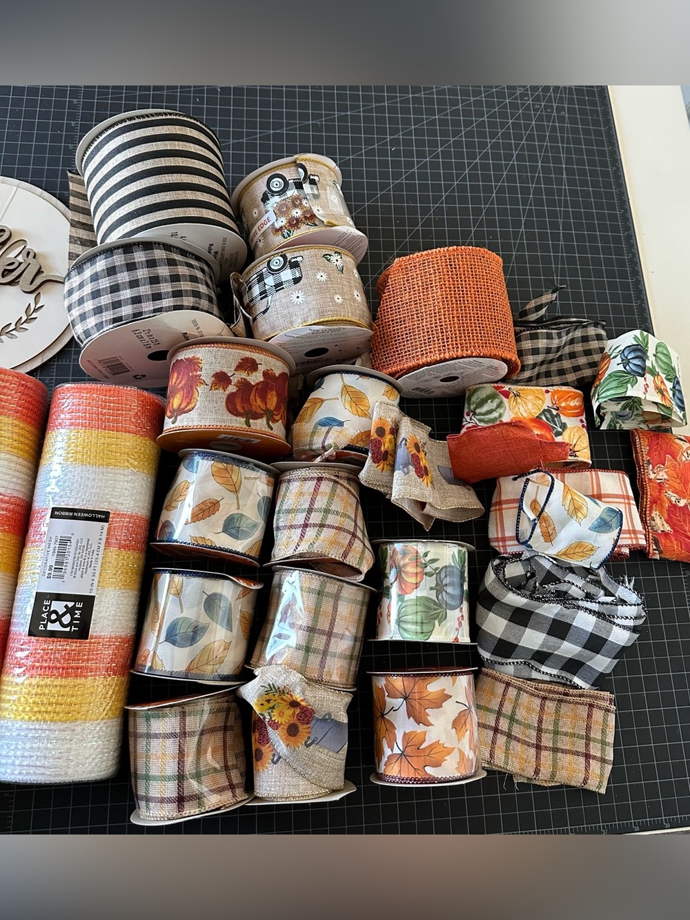 Fall Wreath Making Lot – Candy Corn Fall Mesh, Ribbon & 5 Signs - Picture 2 of 6